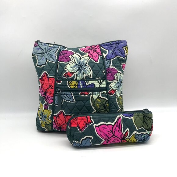 Vera Bradley Green Cotton Falling Flowers Crossbody And Pouch - Picture 10 of 11
